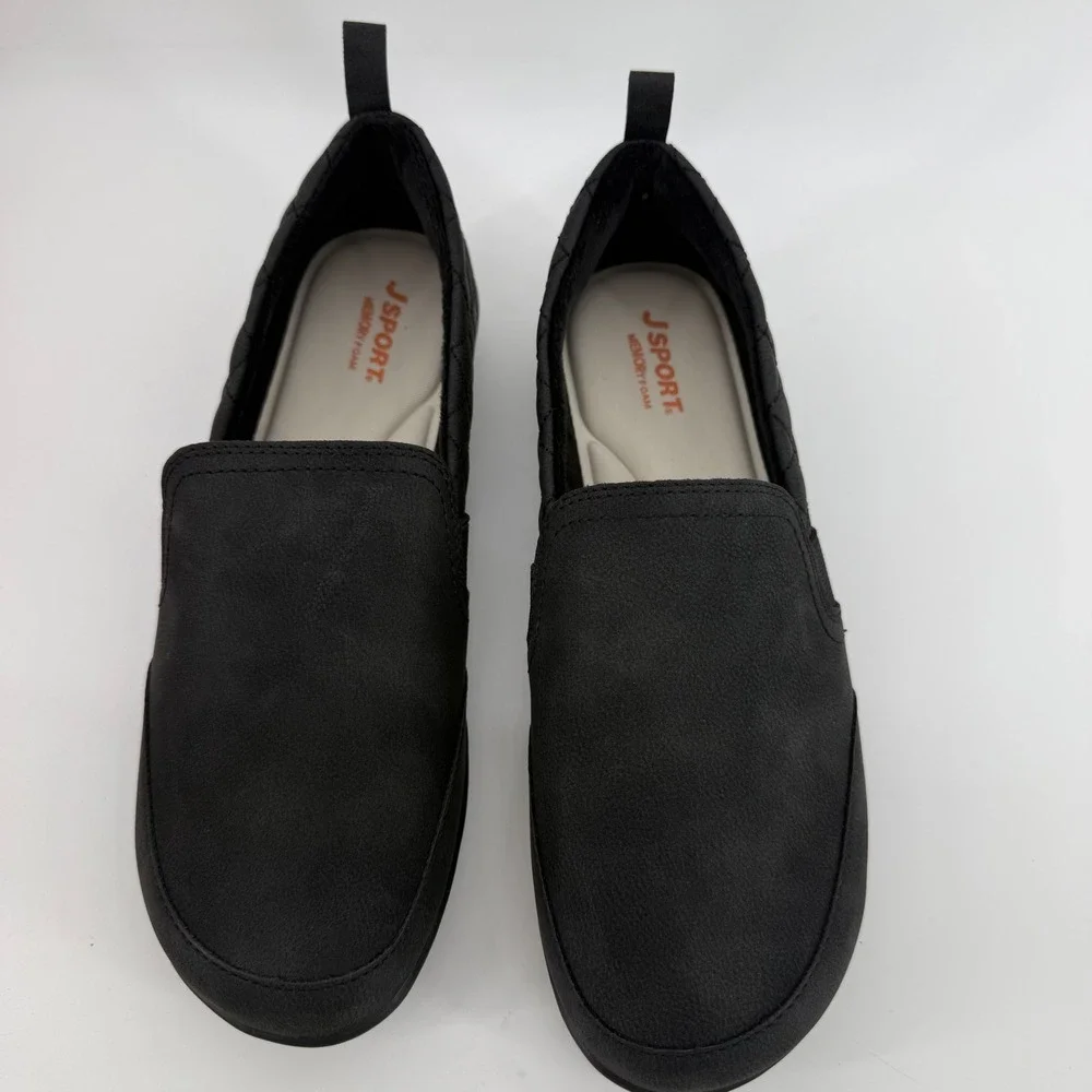 JSport Lisa Black Slip On Loafers‎ Quilted Memory Foam Womens 8 S5LSA01
